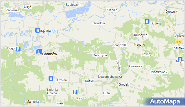 mapa Dębczyna gmina Baranów, Dębczyna gmina Baranów na mapie Targeo