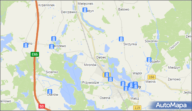 mapa Dębiec gmina Lipiany, Dębiec gmina Lipiany na mapie Targeo