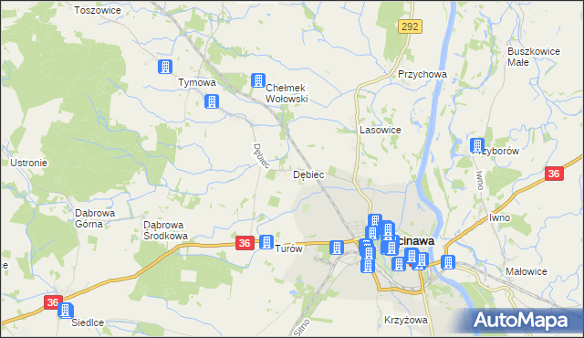 mapa Dębiec gmina Ścinawa, Dębiec gmina Ścinawa na mapie Targeo