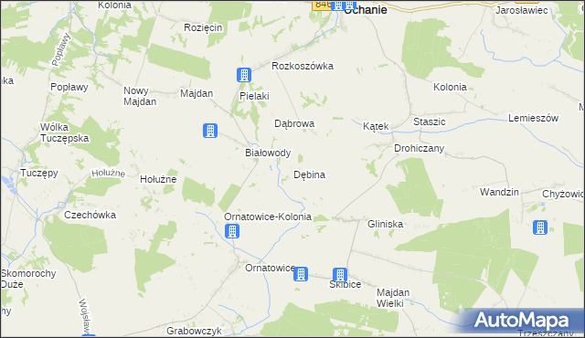 mapa Dębina gmina Uchanie, Dębina gmina Uchanie na mapie Targeo