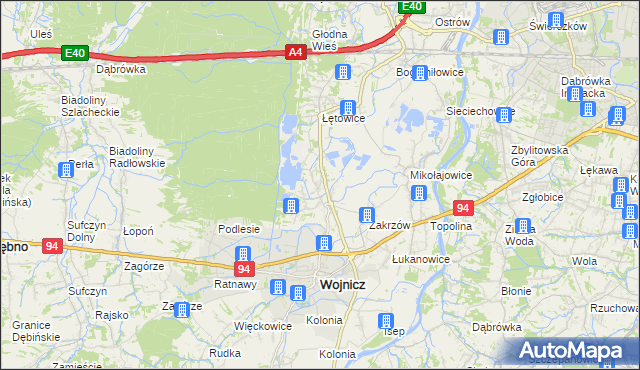 mapa Dębina Łętowska, Dębina Łętowska na mapie Targeo