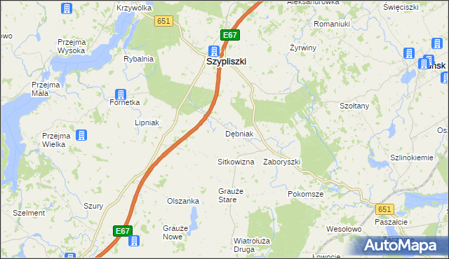 mapa Dębniak gmina Szypliszki, Dębniak gmina Szypliszki na mapie Targeo