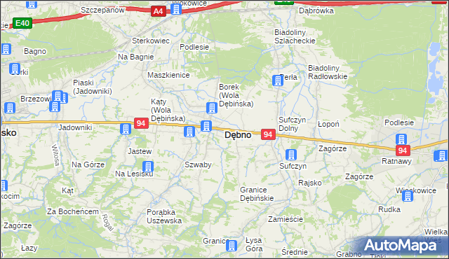 mapa Dębno powiat brzeski, Dębno powiat brzeski na mapie Targeo