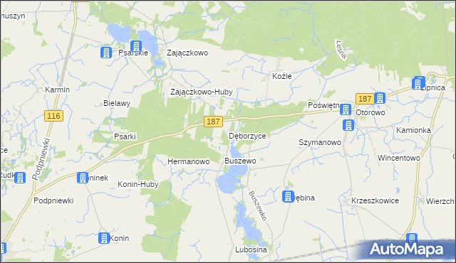 mapa Dęborzyce, Dęborzyce na mapie Targeo