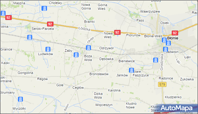 mapa Dębówka gmina Błonie, Dębówka gmina Błonie na mapie Targeo
