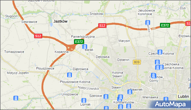 mapa Dębówka gmina Jastków, Dębówka gmina Jastków na mapie Targeo