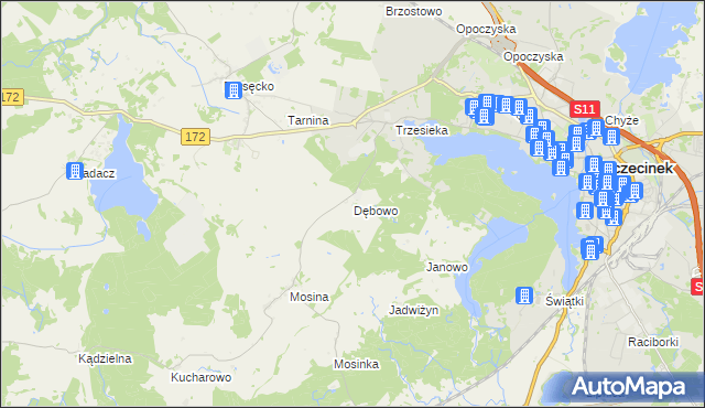 mapa Dębowo gmina Szczecinek, Dębowo gmina Szczecinek na mapie Targeo