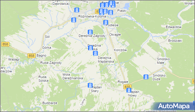 mapa Dereźnia Majdańska, Dereźnia Majdańska na mapie Targeo