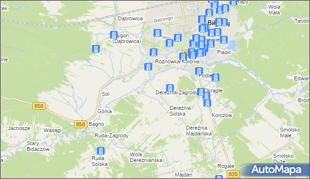 mapa Dereźnia-Zagrody, Dereźnia-Zagrody na mapie Targeo