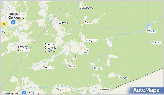 mapa Długi Bród gmina Dubicze Cerkiewne, Długi Bród gmina Dubicze Cerkiewne na mapie Targeo