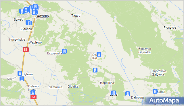 mapa Długi Kąt gmina Lelis, Długi Kąt gmina Lelis na mapie Targeo