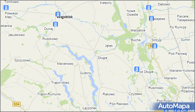 mapa Długie gmina Wąpielsk, Długie gmina Wąpielsk na mapie Targeo