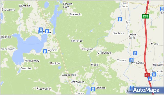 mapa Długolas, Długolas na mapie Targeo