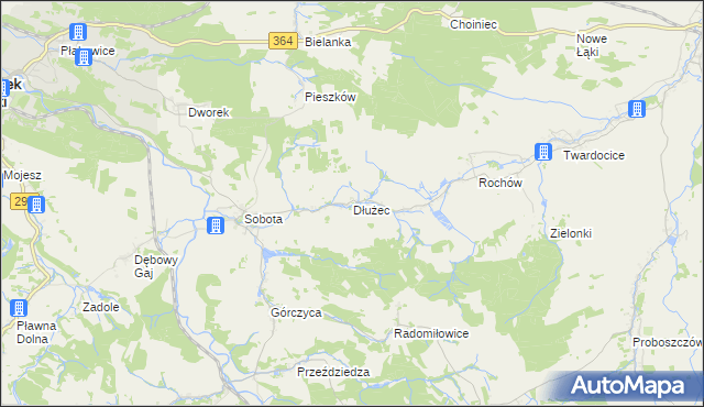 mapa Dłużec gmina Lwówek Śląski, Dłużec gmina Lwówek Śląski na mapie Targeo