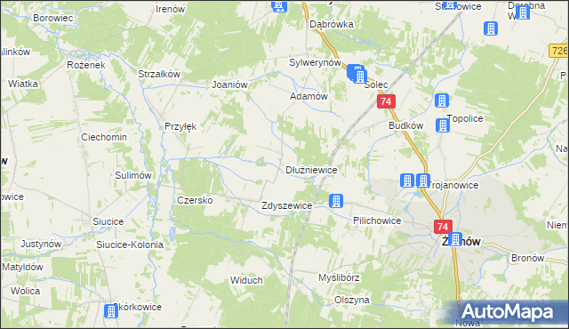 mapa Dłużniewice, Dłużniewice na mapie Targeo