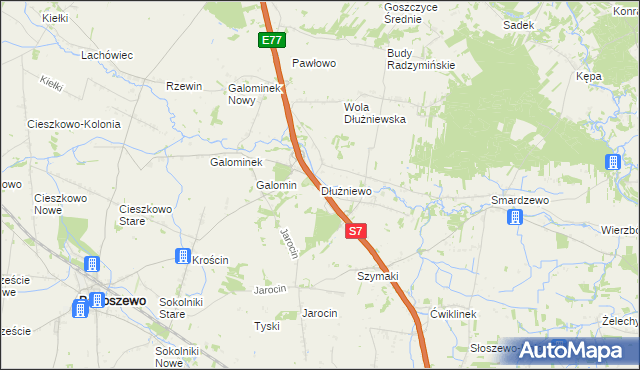 mapa Dłużniewo gmina Baboszewo, Dłużniewo gmina Baboszewo na mapie Targeo