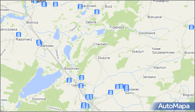 mapa Dłużyna gmina Włoszakowice, Dłużyna gmina Włoszakowice na mapie Targeo