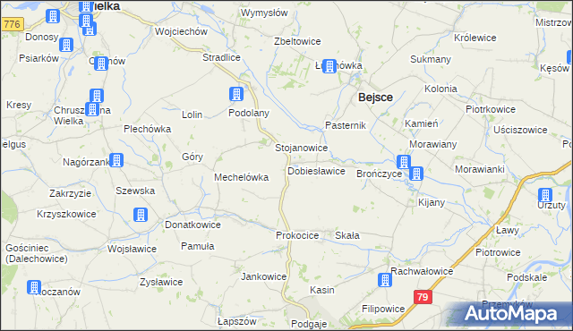 mapa Dobiesławice gmina Bejsce, Dobiesławice gmina Bejsce na mapie Targeo