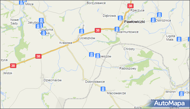 mapa Dobieszów gmina Pawłowiczki, Dobieszów gmina Pawłowiczki na mapie Targeo