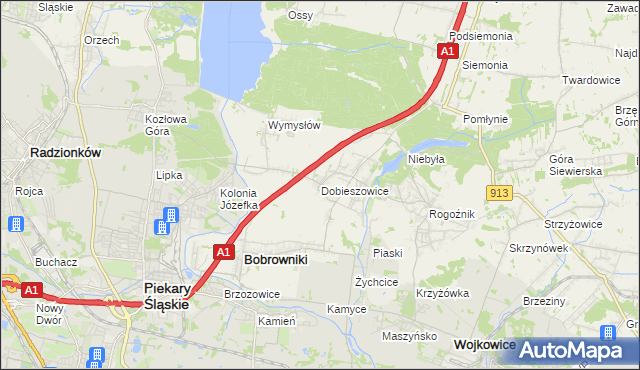 mapa Dobieszowice gmina Bobrowniki, Dobieszowice gmina Bobrowniki na mapie Targeo