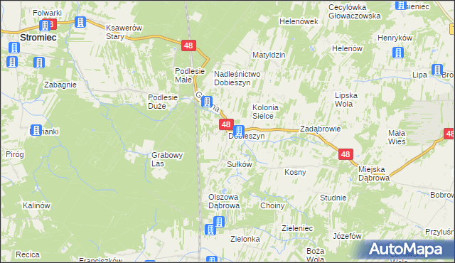 mapa Dobieszyn gmina Stromiec, Dobieszyn gmina Stromiec na mapie Targeo