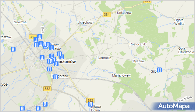 mapa Dobrocin gmina Dzierżoniów, Dobrocin gmina Dzierżoniów na mapie Targeo