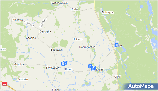 mapa Dobrogoszcz gmina Wałcz, Dobrogoszcz gmina Wałcz na mapie Targeo