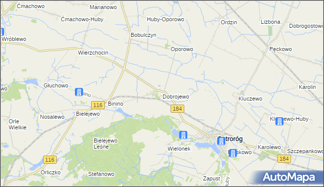 mapa Dobrojewo gmina Ostroróg, Dobrojewo gmina Ostroróg na mapie Targeo