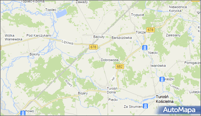 mapa Dobrowoda gmina Turośń Kościelna, Dobrowoda gmina Turośń Kościelna na mapie Targeo