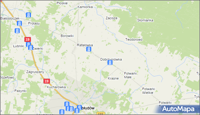 mapa Dobrzyniówka gmina Zabłudów, Dobrzyniówka gmina Zabłudów na mapie Targeo