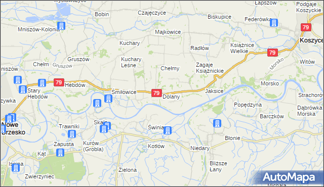 mapa Dolany gmina Koszyce, Dolany gmina Koszyce na mapie Targeo