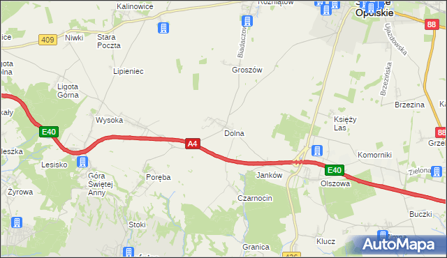 mapa Dolna gmina Leśnica, Dolna gmina Leśnica na mapie Targeo