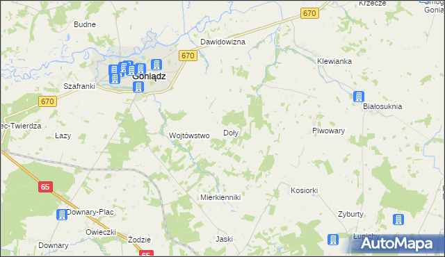 mapa Doły gmina Goniądz, Doły gmina Goniądz na mapie Targeo