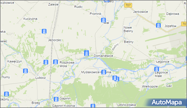 mapa Domaniewice gmina Nowe Miasto nad Pilicą, Domaniewice gmina Nowe Miasto nad Pilicą na mapie Targeo