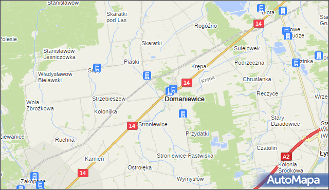 mapa Domaniewice powiat łowicki, Domaniewice powiat łowicki na mapie Targeo