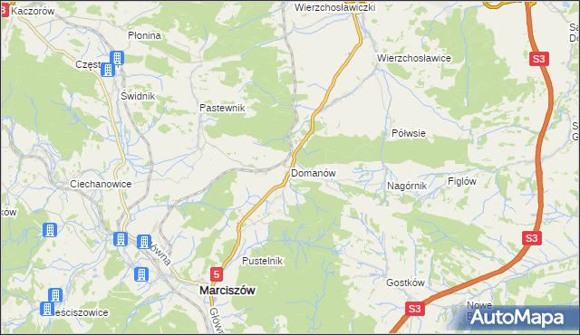 mapa Domanów, Domanów na mapie Targeo