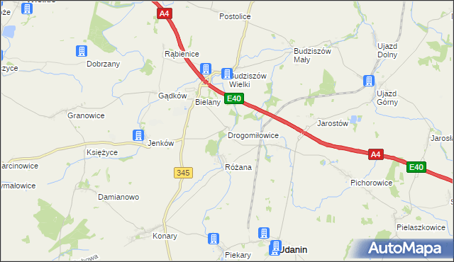 mapa Drogomiłowice, Drogomiłowice na mapie Targeo