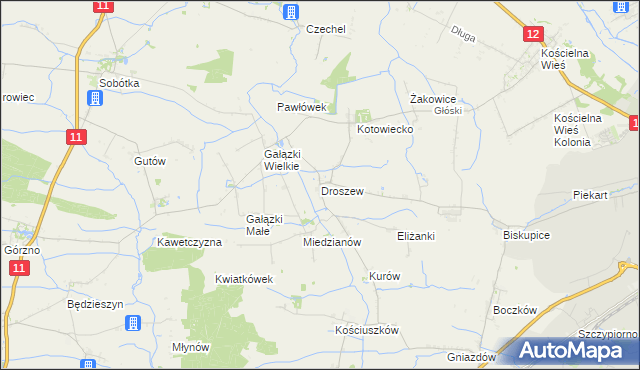 mapa Droszew, Droszew na mapie Targeo