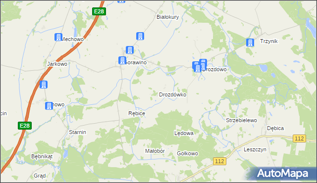 mapa Drozdówko gmina Rymań, Drozdówko gmina Rymań na mapie Targeo