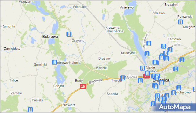 mapa Drużyny gmina Bobrowo, Drużyny gmina Bobrowo na mapie Targeo