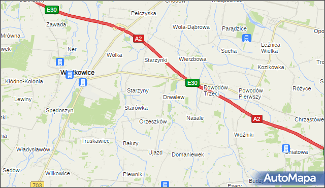 mapa Drwalew gmina Wartkowice, Drwalew gmina Wartkowice na mapie Targeo