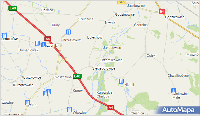 mapa Drzemlikowice, Drzemlikowice na mapie Targeo