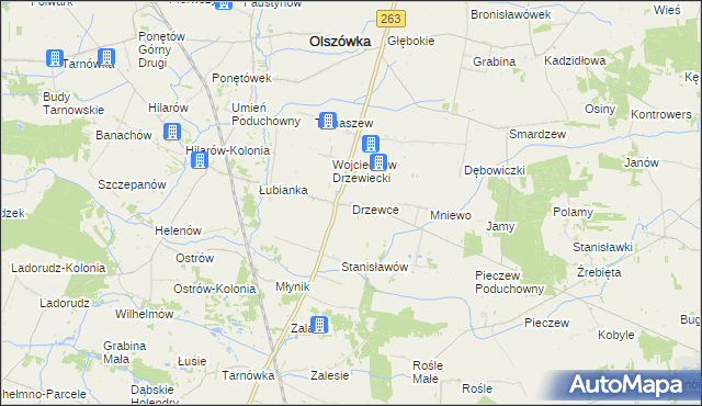 mapa Drzewce gmina Olszówka, Drzewce gmina Olszówka na mapie Targeo