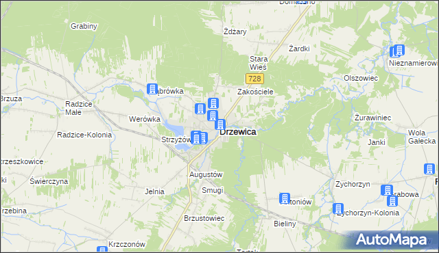 mapa Drzewica powiat opoczyński, Drzewica powiat opoczyński na mapie Targeo