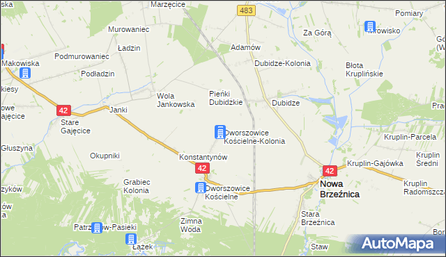 mapa Dworszowice Kościelne-Kolonia, Dworszowice Kościelne-Kolonia na mapie Targeo