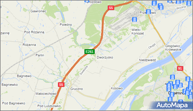 mapa Dworzysko gmina Świecie, Dworzysko gmina Świecie na mapie Targeo