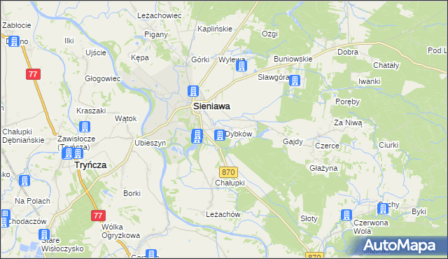 mapa Dybków gmina Sieniawa, Dybków gmina Sieniawa na mapie Targeo