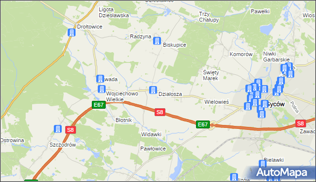 mapa Działosza, Działosza na mapie Targeo