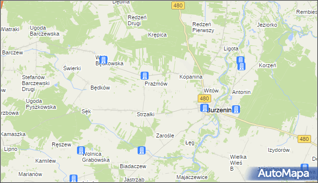 mapa Działy gmina Burzenin, Działy gmina Burzenin na mapie Targeo