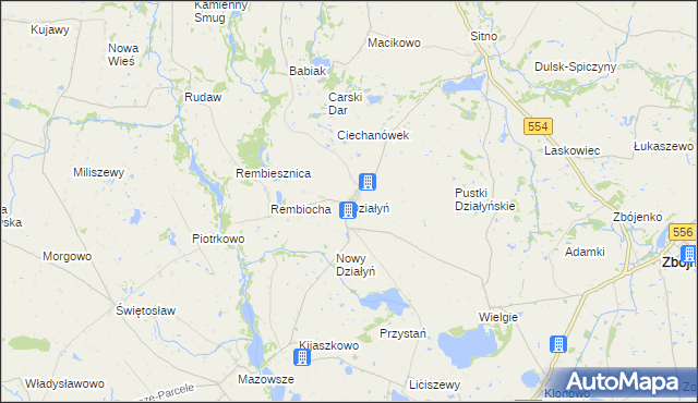 mapa Działyń gmina Zbójno, Działyń gmina Zbójno na mapie Targeo